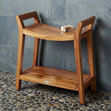 Patented Asia Ascend Teak Shower Bench with Elevated Height and Shelf