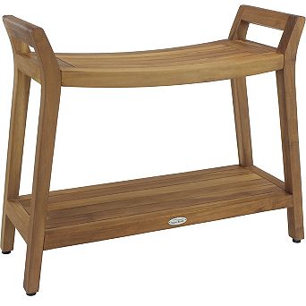 Patented Asia Ascend Estate Teak Shower Bench with Elevated Height and Shelf
