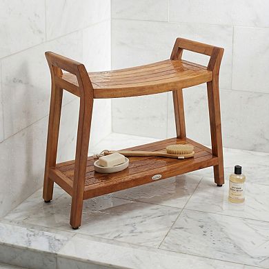 Patented Asia Ascend Estate Teak Shower Bench with Elevated Height and Shelf