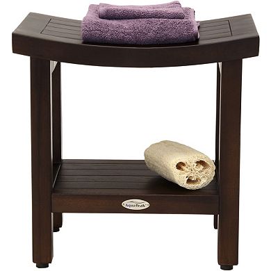 Patented 18" Sumba Mocha-Shield Teak Shower Bench with Shelf