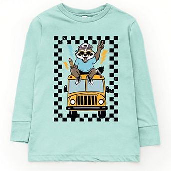 Racoon School Bus Lightning - Youth Long Sleeve Graphic T-Shirt