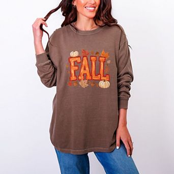 Fall Block Painted - Women's Garment Dyed Long Sleeve Graphic T-Shirt