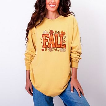 Fall Block Painted - Women's Garment Dyed Long Sleeve Graphic T-Shirt