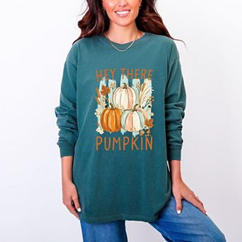 Hey There Pumpkin Fall Foliage - Women's Garment Dyed Long Sleeve Graphic T-Shirt