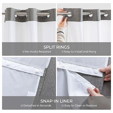 Farmhouse Linen Textured No Hook Quick Dry Shower Curtain Liner Set