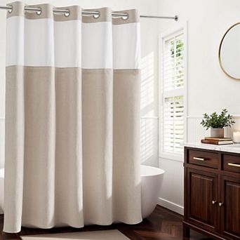 Farmhouse Linen Textured No Hook Quick Dry Shower Curtain Liner Set