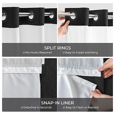 Farmhouse Linen Textured Quick Dry No Hook Shower Curtain Liner Set