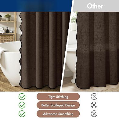 Boho Farmhouse Linen Blend Scalloped Shower Curtain With Rust Proof Hooks Washable Waterproof