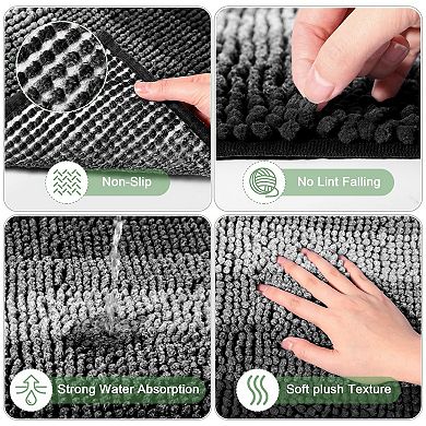 Bathroom Decor Set Shower Curtain Chenille Bath Mats Waterproof Hooks