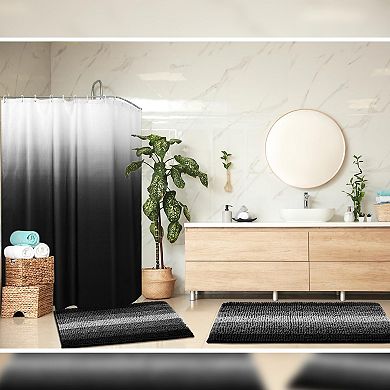 Bathroom Decor Set Shower Curtain Chenille Bath Mats Waterproof Hooks