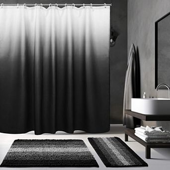 Bathroom Decor Set Shower Curtain Chenille Bath Mats Waterproof Hooks