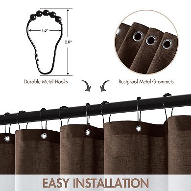 Boho Farmhouse Linen Blend Scalloped Shower Curtain with Rust Proof Hooks, Water Repellent Washable