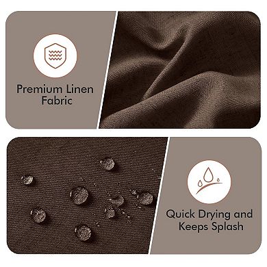 Boho Farmhouse Linen Blend Scalloped Shower Curtain with Rust Proof Hooks, Water Repellent Washable