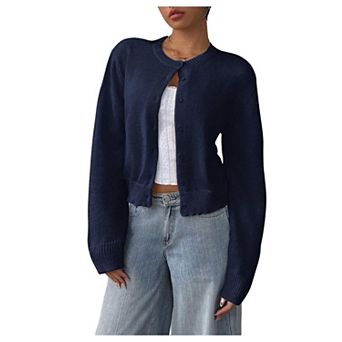 Women's Soft Button Front Long Sleeve Cropped Cardigan Fall Fashion