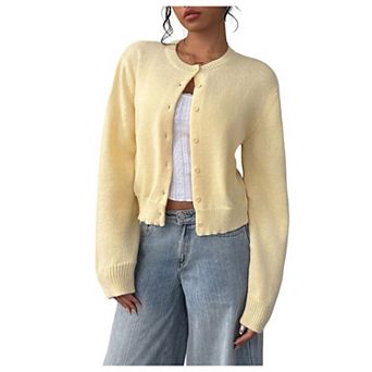 Women's Soft Button Front Long Sleeve Cropped Cardigan Fall Fashion