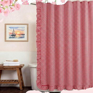 Farmhouse Checkered Plaid Shower Curtain With Hooks Cotton Bathroom Decor