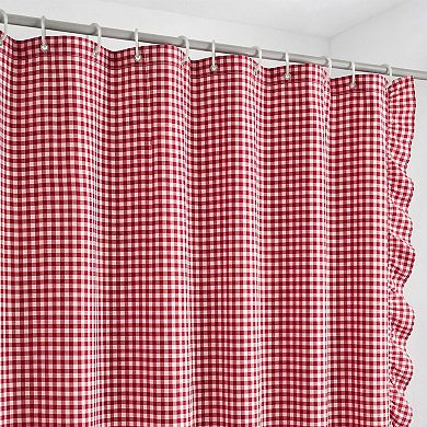 Farmhouse Checkered Plaid Shower Curtain With Hooks Cotton Bathroom Decor