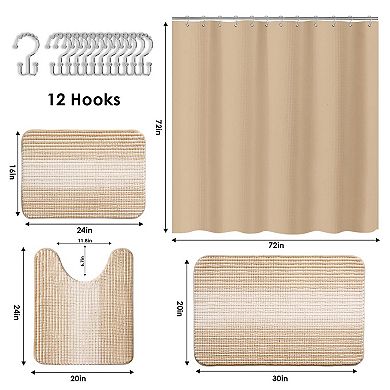 5 Piece Modern Chenille Bathroom Set With Shower Curtain Rugs And Hooks