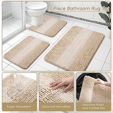 5 Piece Modern Chenille Bathroom Set With Shower Curtain Rugs And Hooks