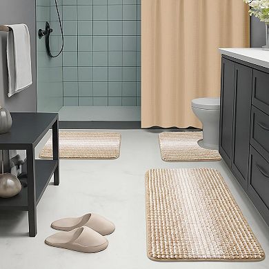 5 Piece Modern Chenille Bathroom Set With Shower Curtain Rugs And Hooks