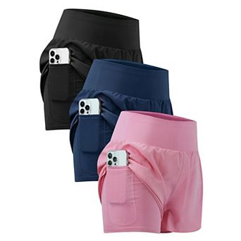 Womens 3-Pack High Waisted 2 in 1 Running Shorts With Pockets Workout Athletic