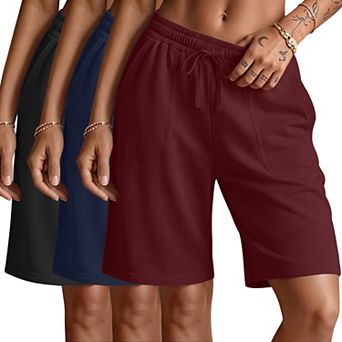 Womens 3-Pack High Waist Athletic Bermuda Shorts With Pockets
