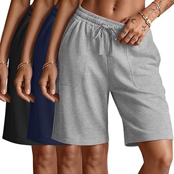 Womens 3-Pack High Waist Athletic Bermuda Shorts With Pockets