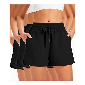 3-Pack Womens Athletic Shorts Quick Dry Gym Workout With Pockets