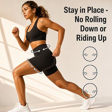 Womens 3-Pack Biker Shorts High Waist Tummy Control Pockets Yoga Workout