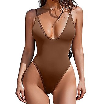Women's Plunging V Neck High Cut One Piece Bathing Suit