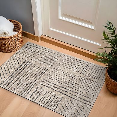 World Rug Gallery Modern Patchwork High-Low Indoor Area Rug, Neutral Geometric Design, Jute Backing