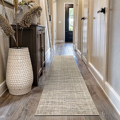 World Rug Gallery Textured High-Low Indoor Runner Rug, Neutral Sandstone Design, Jute Backing