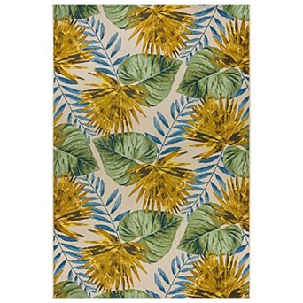 World Rug Gallery Tropical Garden Palm Indoor/Outdoor Patio Area Rug, Easy-Clean Outdoor Rug for