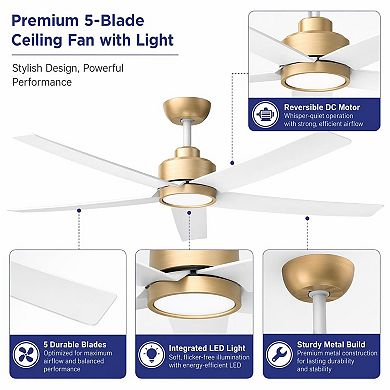 52-Inch Ceiling Fan with Quiet Year-Round Airflow and Adjustable LED Lighting