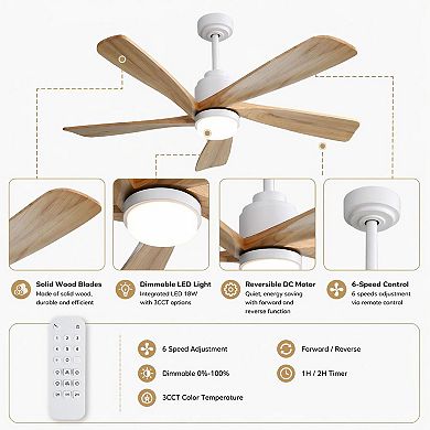 52-Inch Ceiling Fan with Light, Quiet Wood Blades and Year-Round Comfort