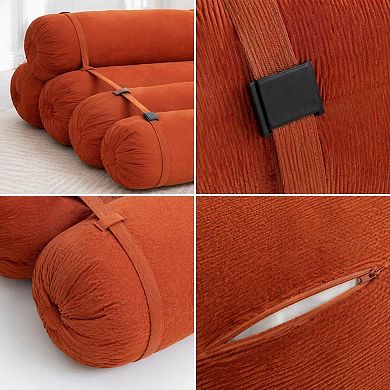 Adjustable Corduroy Floor Sofa with 5 Cylindrical Pillows for Living Room Bedroom