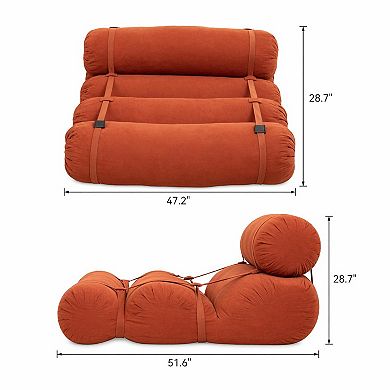 Adjustable Corduroy Floor Sofa with 5 Cylindrical Pillows for Living Room Bedroom
