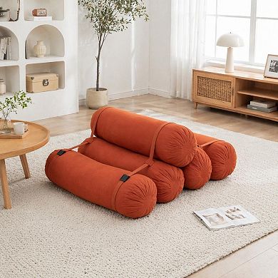 Adjustable Corduroy Floor Sofa with 5 Cylindrical Pillows for Living Room Bedroom