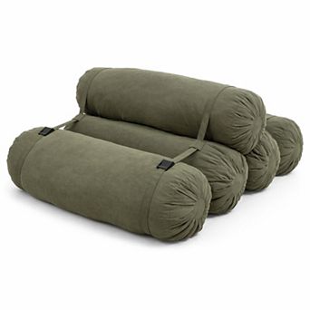 Adjustable Corduroy Floor Sofa with 5 Cylindrical Pillows for Living Room Bedroom