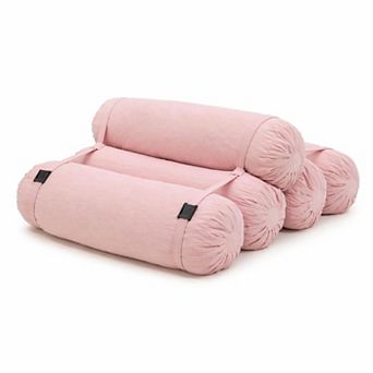 Adjustable Corduroy Floor Sofa with 5 Cylindrical Pillows for Living Room Bedroom