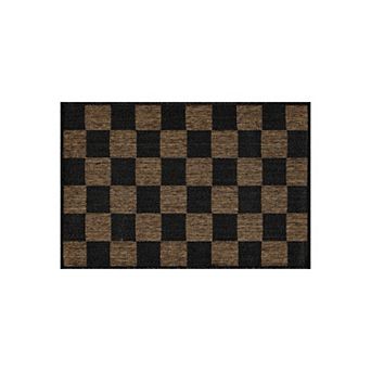 World Rug Gallery Checkered Indoor/Outdoor Flat Woven Area Rug - Natural Jute-Style, Easy-Care Patio
