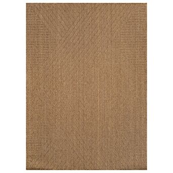 World Rug Gallery Striped Indoor/Outdoor Flat Woven Area Rug - Natural Jute-Style, Easy-Care Patio