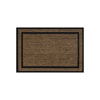 World Rug Gallery Geometric Border Indoor/Outdoor Flat Woven Area Rug - Natural Jute-Style, Easy
