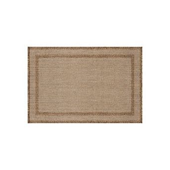 World Rug Gallery Geometric Border Indoor/Outdoor Flat Woven Area Rug - Natural Jute-Style, Easy