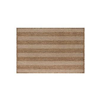 World Rug Gallery Striped Indoor/Outdoor Flat Woven Area Rug - Natural Jute-Style, Easy-Care Patio