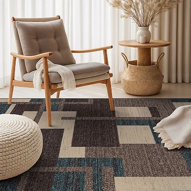 World Rug Gallery Contemporary Geometric Power Loomed Indoor Area Rug, Vibrant Ruby Abstract