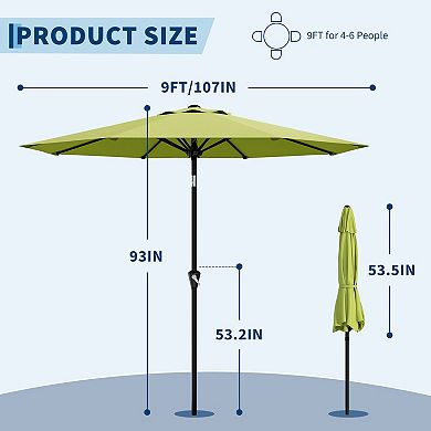 9FT Outdoor Table Umbrella with Push Button Tilt and Crank,without base