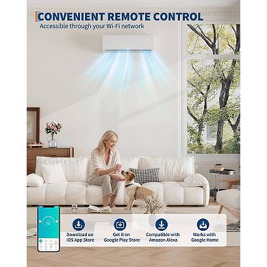 11500 BTU Mini Split AC, 17 SEER2, 115V, R32, WiFi Alexa, 750 Sq Ft