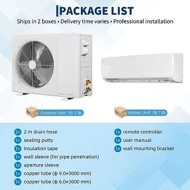 12000 BTU Mini Split AC, 19 SEER2, 750 Sq Ft, 115V, Quiet, Pre-Charged Kit