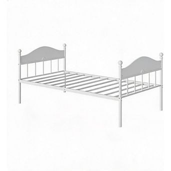 Twin Metal Daybed with Trundle Heavy Duty Steel Slat Platform Bed, Vintage Wood Headboard